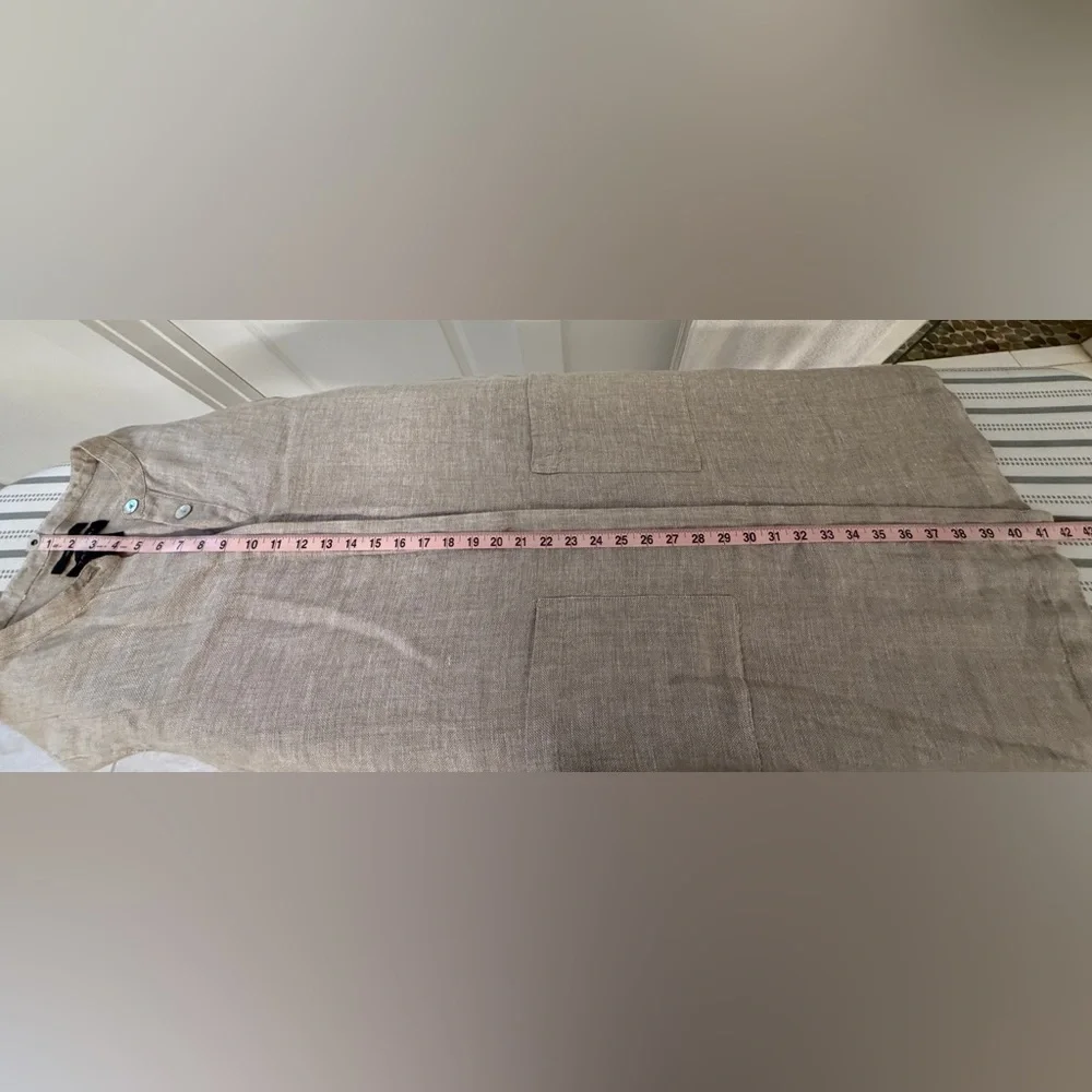 NWOT - Tahari Tan Linen Button Down Midi Dress/Duster - Picture 8 of 10